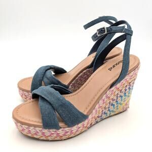 Abound Sukie Espadrille Wedge Sandals Women's Blue Denim Size US9M EU39.5